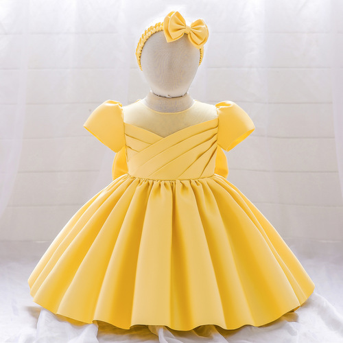 Children's Dress Princess Skirt 2024 New Women's European and American Flower Child Wedding Catwalk Performance Baby First Birthday Dress
