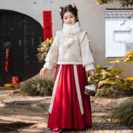 女童汉服2026新款冬季加厚新年古装儿童春款国风过年衣服红色套装