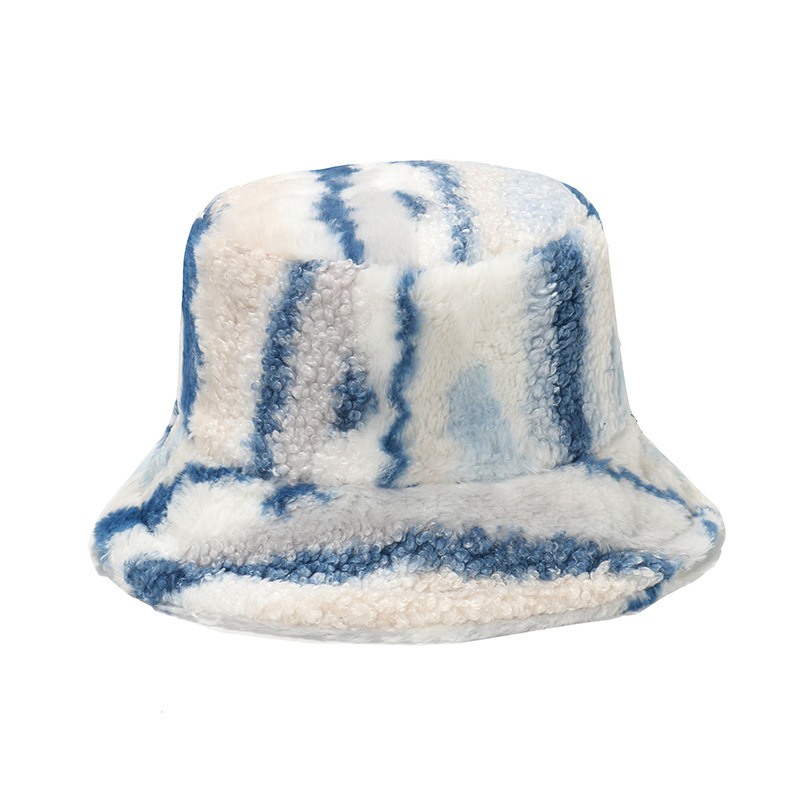 Pot Hat Winter Women's Warm Plush Hat Autumn and Winter Thickened Lamb Hair Colorful Gradient Striped Fisherman Hat_voghion.com