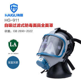 海固 HG-911 宝蓝灰硅胶全面罩D-A_B_E_K_H2S-2滤毒罐综合防毒气