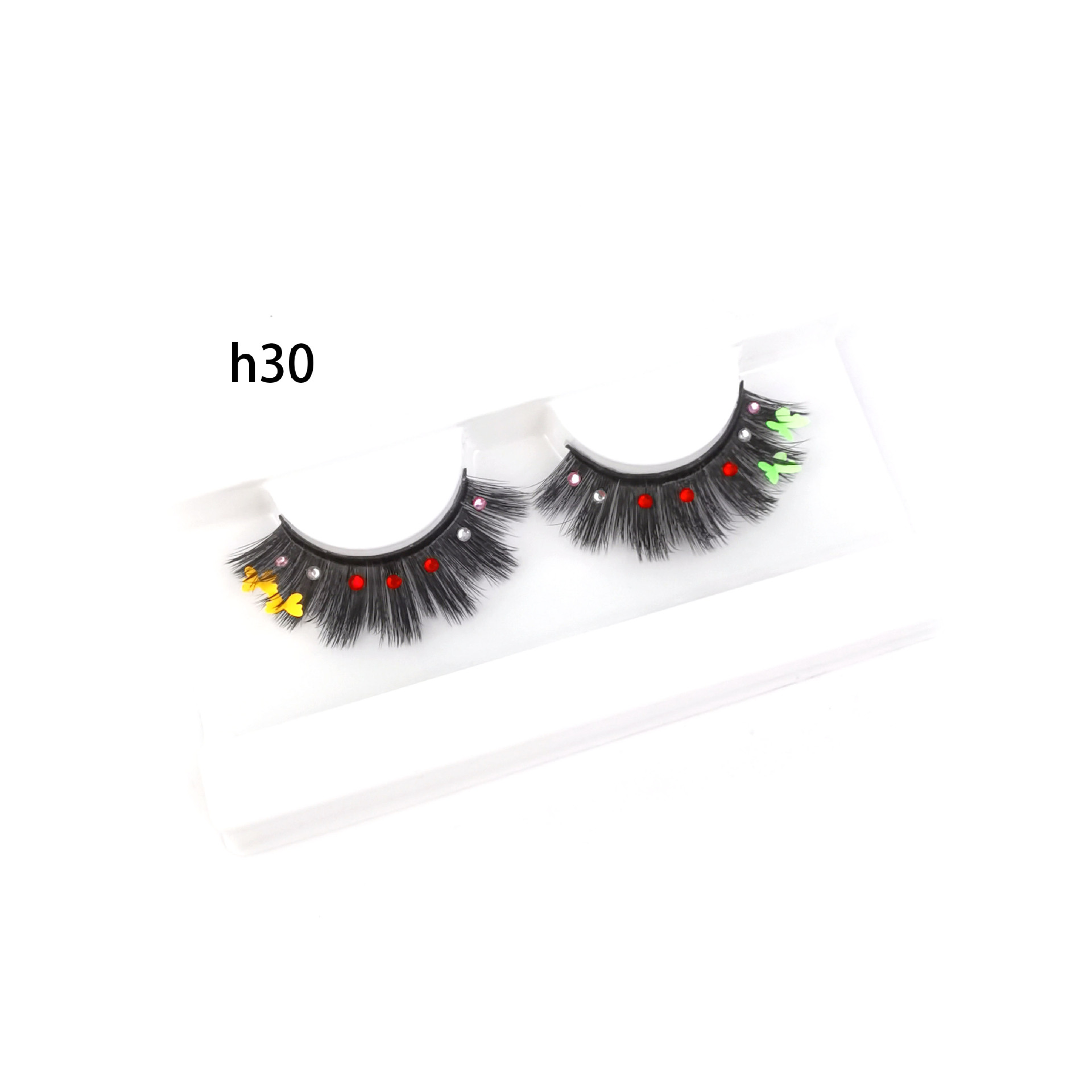 Festival de Navidad transfronterizo Venta caliente pestañas postizas color fluorescente mariposa diamante lentejuelas pestañas 3D maquillaje de escenario europeo y americano