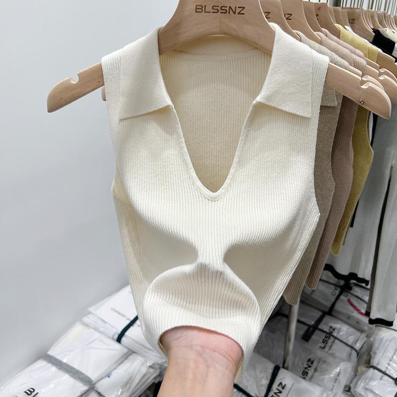 针织背心女吊带女v领短款2025夏季辣妹内搭外穿polo领无袖背心