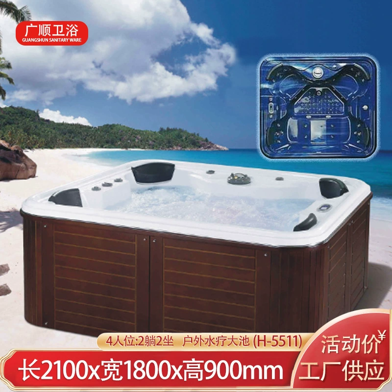 Отель серфинг массаж акриловая ванна квадратная 4 человека SPA Интеллектуальный постоянная температура SPA открытый большой бассейн производители Фошань