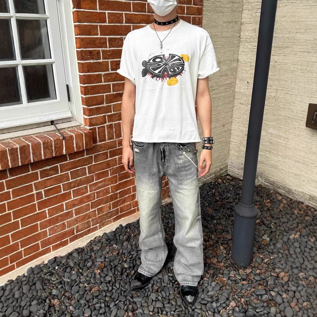 Spring/Summer 2025 Erosion Ripped Ash Silver Destruction Straight Loose Jeans Old Baggy Pants