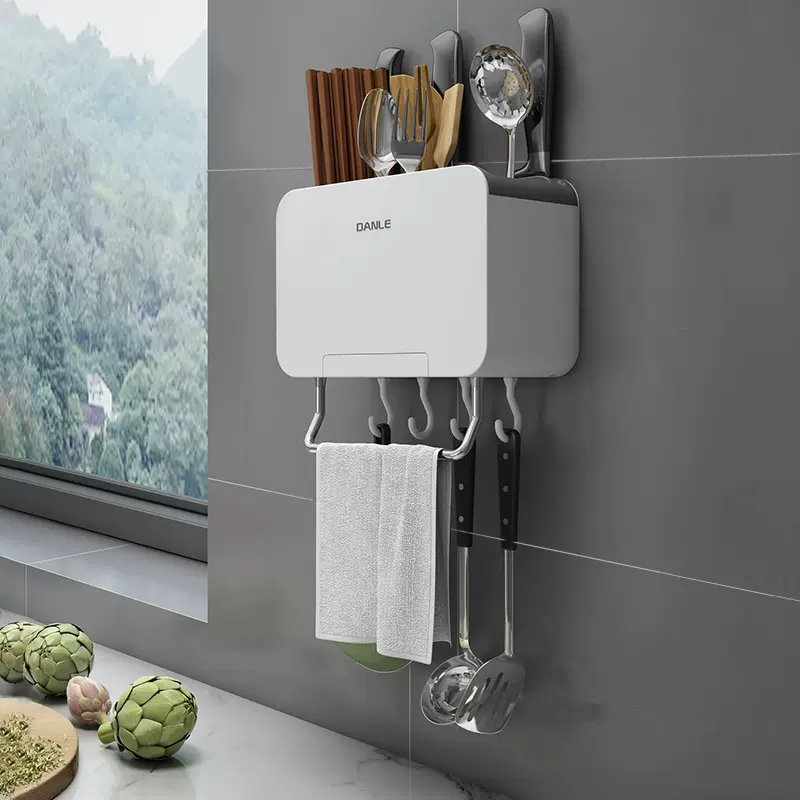 筷子筒壁挂式免打孔家用沥水刀架筷子笼筷篓收纳厨房多功能置物架