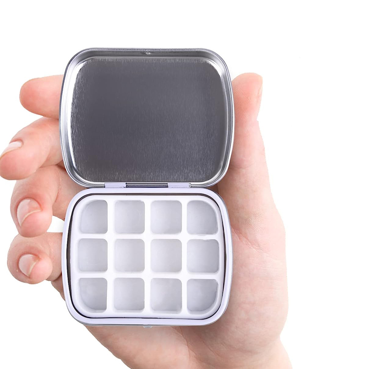 现货500个装迷你白色链条含12连格水彩铁盒便携文具用品马口铁盒