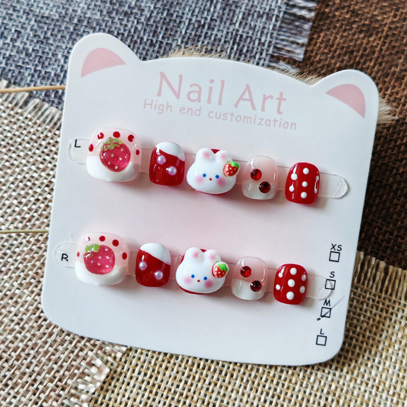 New Strawberry Rabbit Kidsren's Wearable Nails Pure Handmade Anti-Bite Nail Patches 3-6-10 Years Old Baby Nail Art Patches New Strawberry Rabbit Kidsren's Wearable Nails Pure Handmade Anti-Bite Nail Patches 3-6-10 Years Old Baby Nail Art Patches