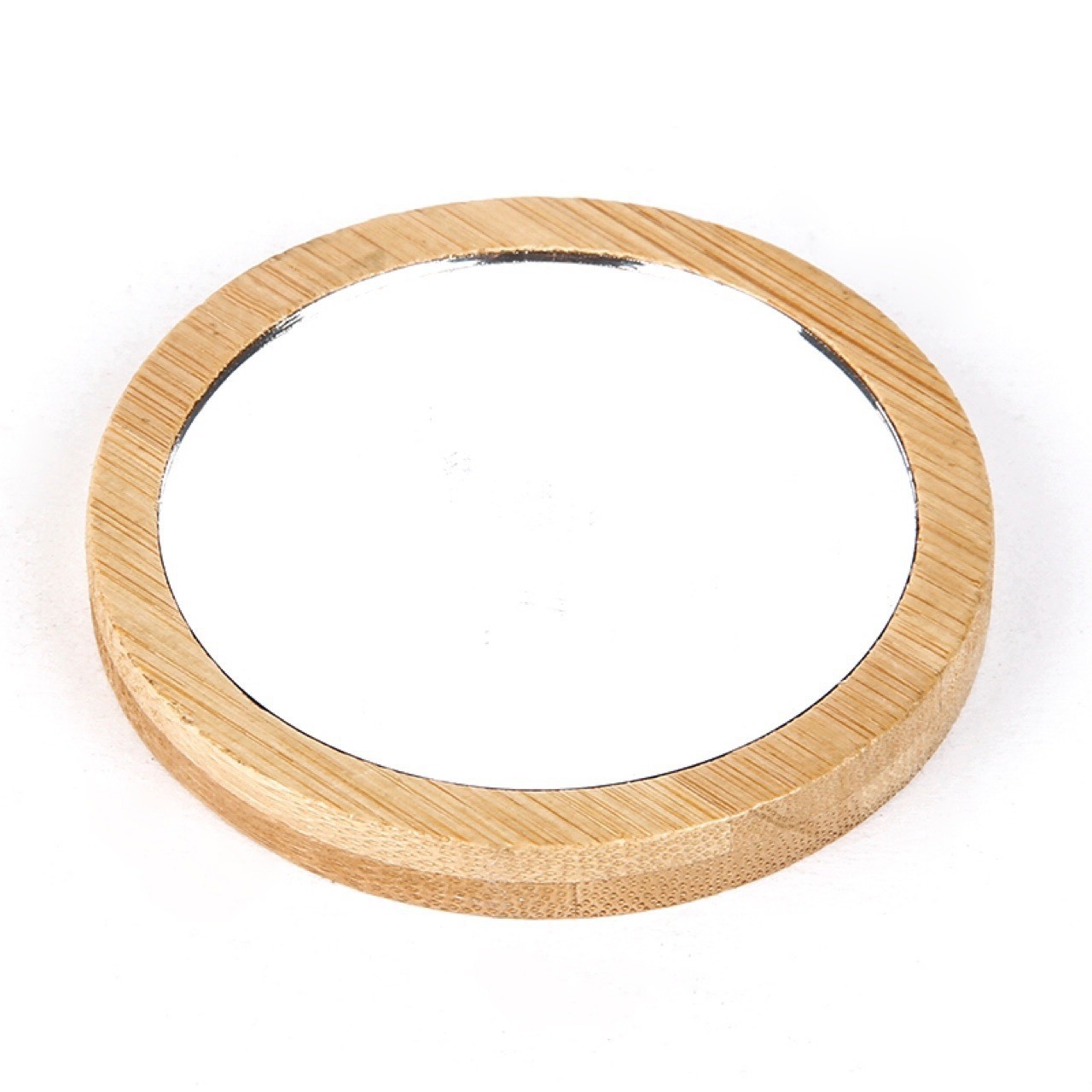 Fábrica de bambú al por mayor pequeño espejo circular de madera espejo mini espejo de maquillaje para dibujar logotipo de etiquetado personalizado