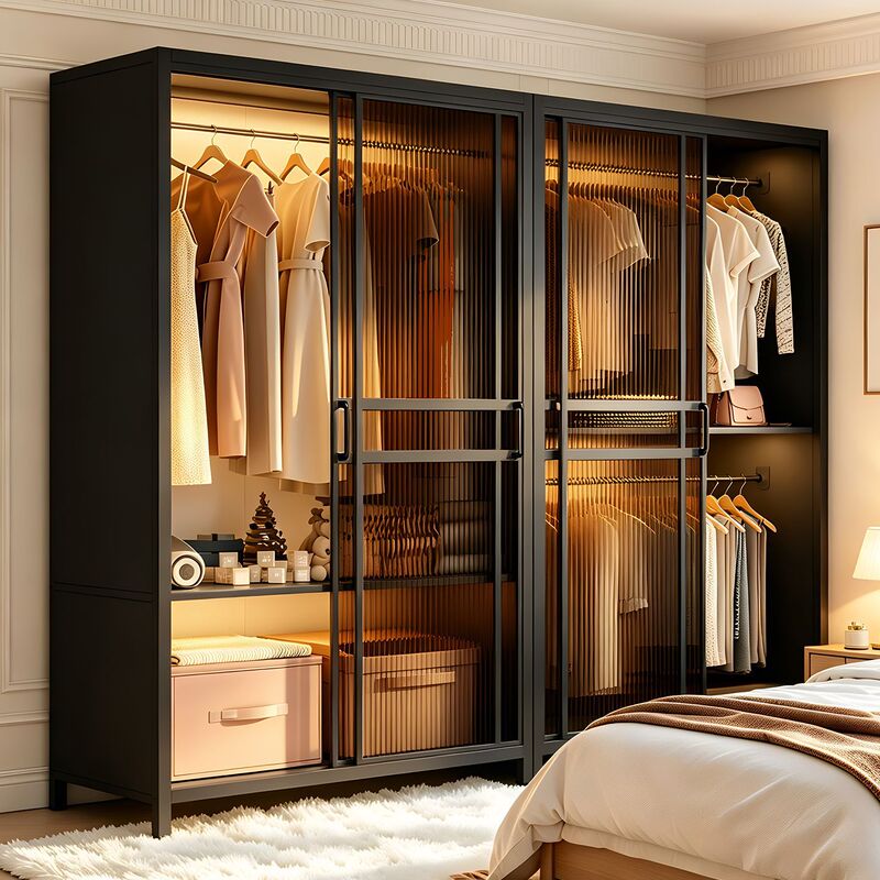 Steel wardrobe for bedroom, home use, sliding door closet, 2026 new model, assembled metal hanging wardrobe, clothing storage cabinet Steel wardrobe for bedroom, home use, sliding door closet, 2026 new model, assembled metal hanging wardrobe, clothing storage cabinet