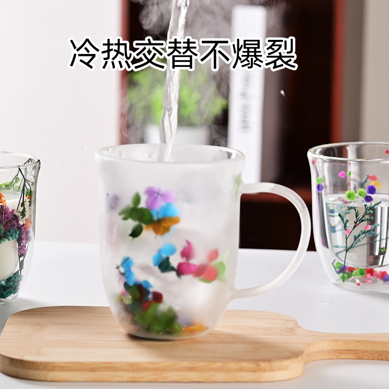 家庭用高ホウ素シリコン断熱カップジュースカップ永生花二重牛乳グラスお土産高颜値グラス|undefined