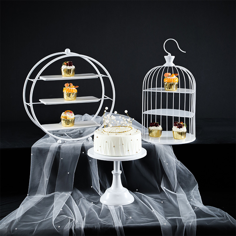 Estilo europeo blanco postre Mesa decoración pastel de boda bandeja soporte de exhibición té de la tarde Merienda stand comida fría té mesa de descanso image 24