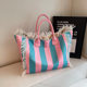Cross-border Explosive Korean Letter Tassel Canvas Bag Large Capacity Bag Simple Commuter Student Shoulder Tote Bag
