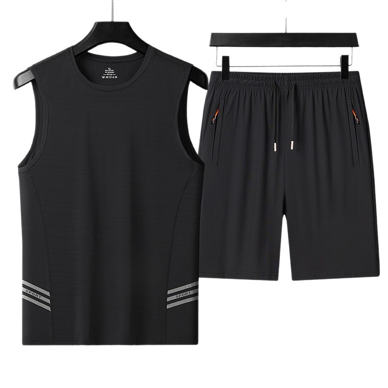 Verano chaleco de seda de hielo hombre sin mangas rápidamente secado camiseta de fitness correr engordado grande hombre gordo juego de deportes casuales