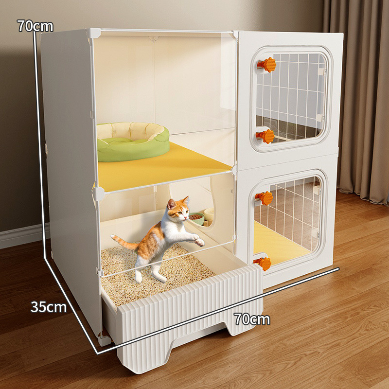 猫ケージ、広いフリースペース、1部屋、1リビングルーム、1バスルーム、猫の巣とトイレが一体化した家庭用屋内ヴィラ、敷地面積を占有しない|undefined