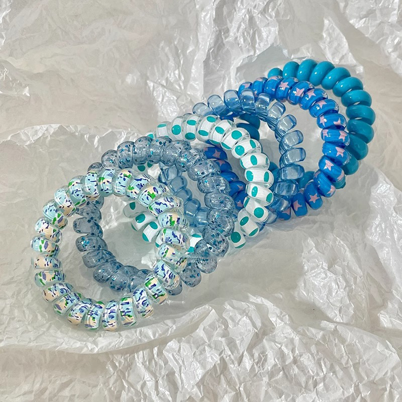 Línea telefónica azul anillo de cabello para mujeres 2025 nueva cuerda de cabeza de alta elasticidad duradera no dañando el cabello banda de goma bola de cabello