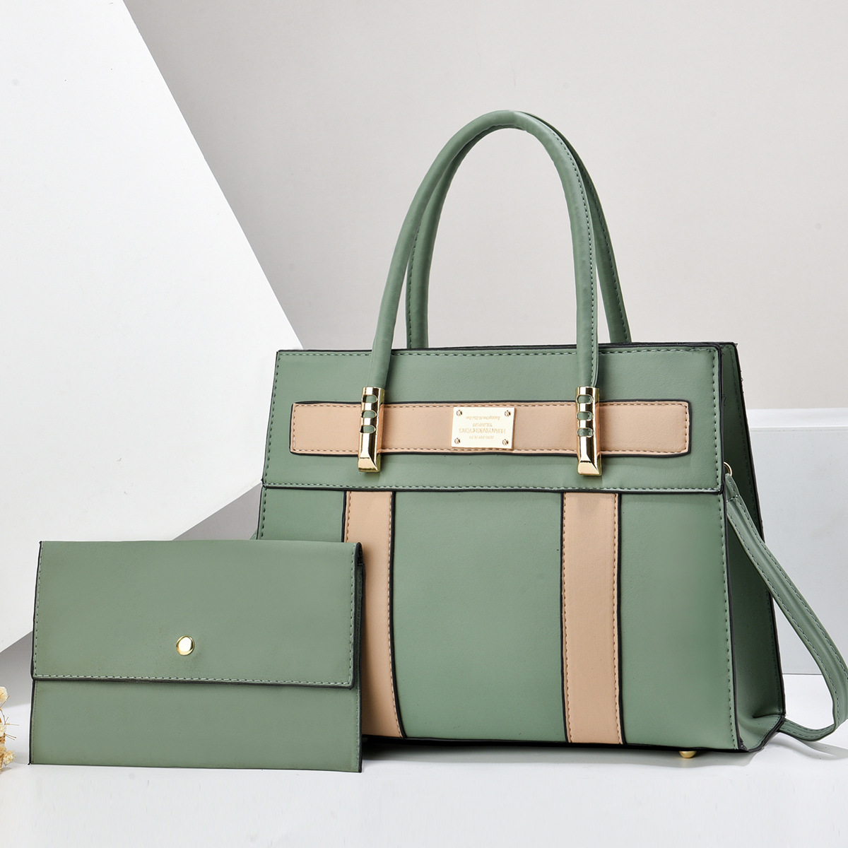 962g Weight Polyester Cotton Lining Material Women's Bag New Trendy Patchwork Women's Tote Big Bag Fashion Color Contrast Large Capacity Two-Piece Set