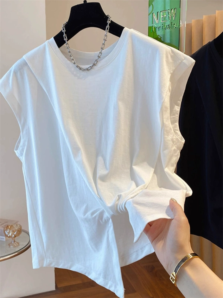 无袖t恤女设计感小众夏季宽松休闲洋气百搭不规则扭结飞飞袖上衣