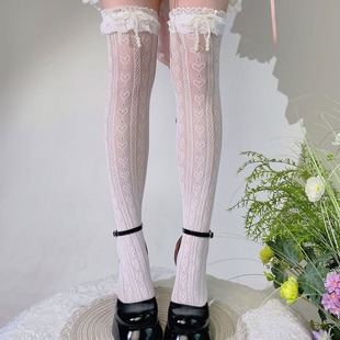 Spring and summer thin women's socks lace love sweet pearl knee socks high tube
