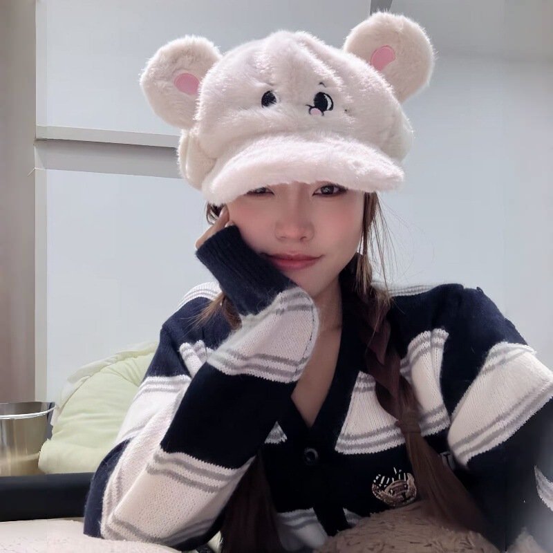 可爱毛绒帽子秋冬鼠鼠保暖护耳帽萌趣百搭卡通加厚鸭舌帽软糯帽子|undefined