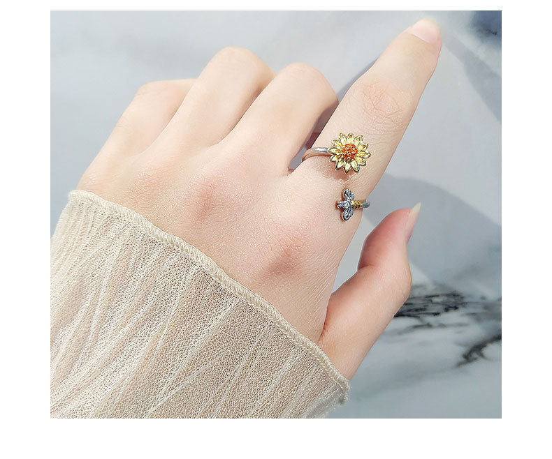 1 Piece Quantity Daily Occasion 925 Sterling Silver Sunflower Open Rings Anxiety Ring 925 Sterling Silver Rings
