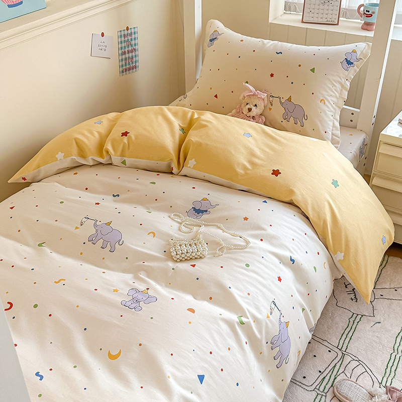 Cama fresca pequeña de cuatro piezas de algodón puro 2025 nuevo estilo dormitorio de estudiantes universitarios sábana edredón ropa de cama de tres piezas