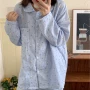 蓝雨伞长袖翻领外穿家居服