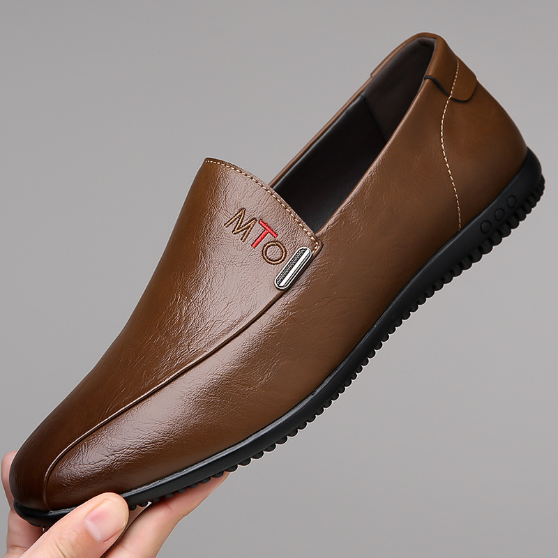 Casual Spring Loafers Leather Soft Sole Work Slip-On Versatile Trendy British Style Men's Shoes_voghion.com