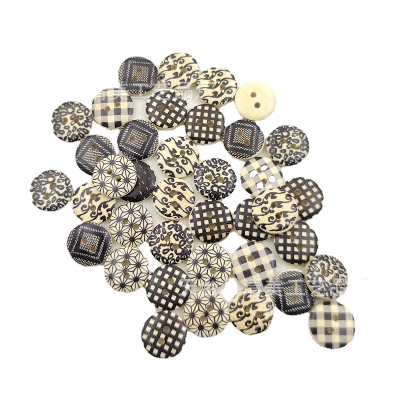 Tronco de 15mm a cuadros en blanco y negro, botones de madera retro, botones decorativos, accesorios de vestir de madera 100 pc/paquete