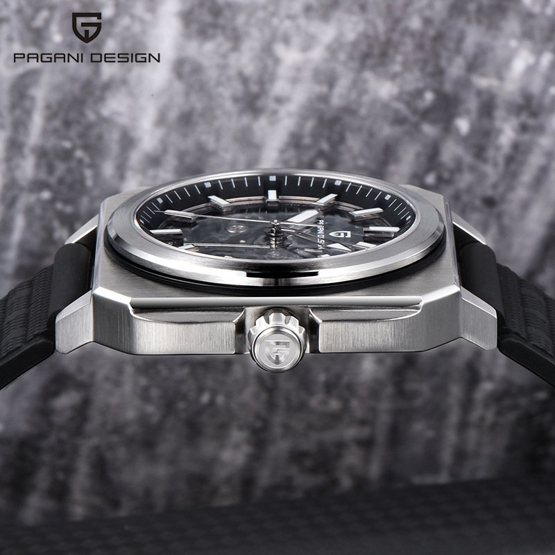 PAGANI DESIGN Bergani Fashion Movimiento mecánico hueco Cuadrado Acero inoxidable Reloj para hombre PD-1791