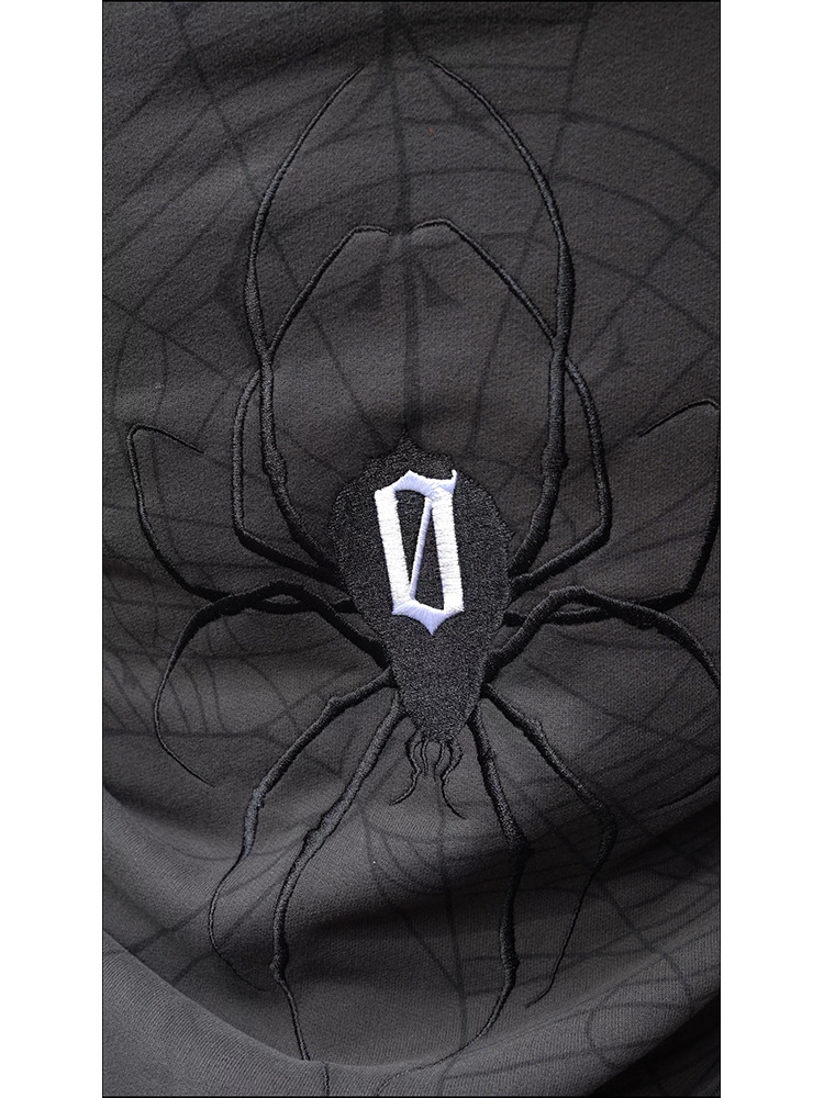 Gothic hoodie oversized met spinnenweb print voor heren_voghion.com
