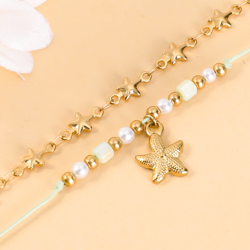 Cord String Chain Type Retro Classic Style Starfish 304 Stainless Steel Rope Cord String Bracelets In Bulk