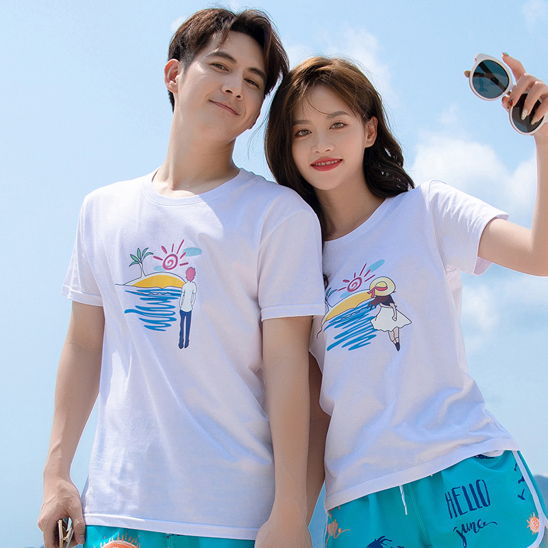 Suministro directo de fábrica pareja Camiseta de manga corta marca de moda masculina camisa de fondo camiseta ropa pareja desgaste verano personalizable LOGO