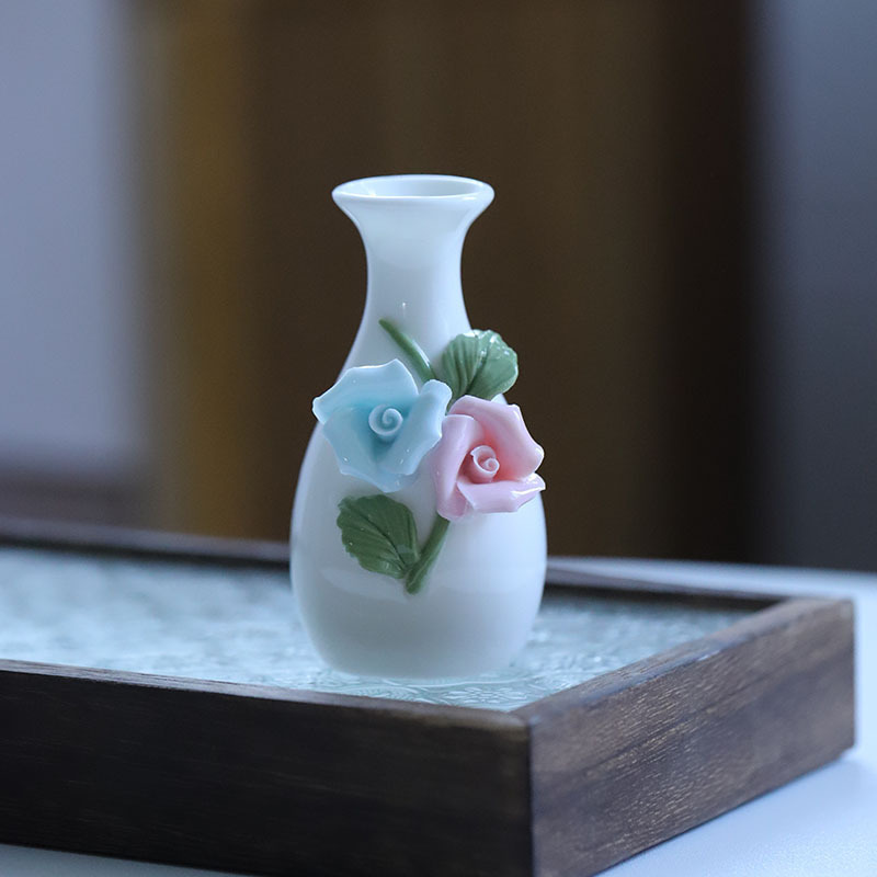 景德镇插瓶手工捏花创意小花瓶茶桌花器装饰摆件客厅小花插陶瓷瓶|undefined