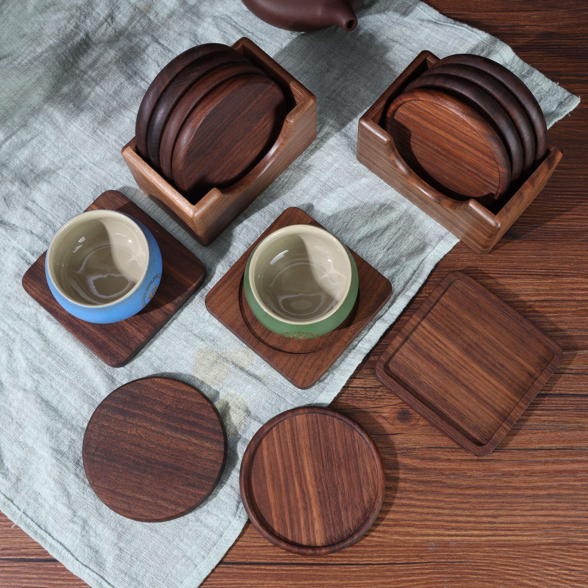 Rosewood madera de acacia bambú aislamiento estera montaña negro nogal redondo cuadrado de madera maciza posavasos Kung Fu té montaña
