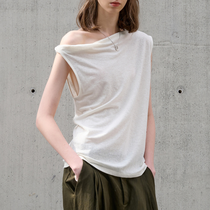 Old Money Style Linen Knit Top, Asymmetrical Off-Shoulder Vest for Women, Summer Twist-Shoulder Sleeveless Cotton-Linen Blouse Old Money Style Linen Knit Top, Asymmetrical Off-Shoulder Vest for Women, Summer Twist-Shoulder Sleeveless Cotton-Linen Blouse