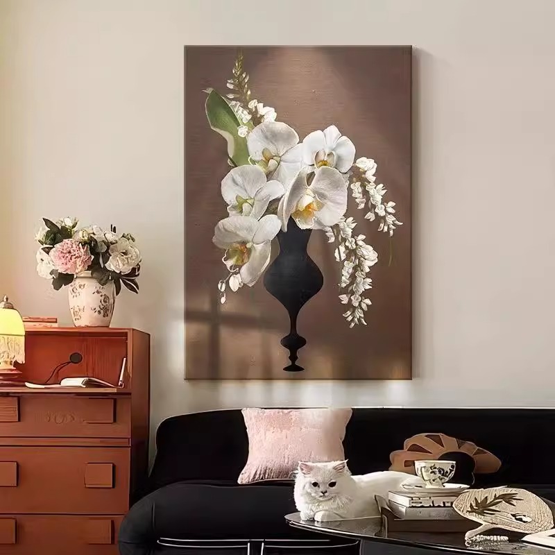 法式中古风客厅装饰画蝴蝶兰卧室床头挂画复古高级感斗柜摆画壁画