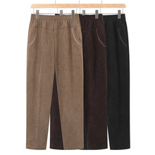 批发妈妈春秋款裤子灯芯绒直筒裤女新款老年人高腰宽松大码奶奶裤