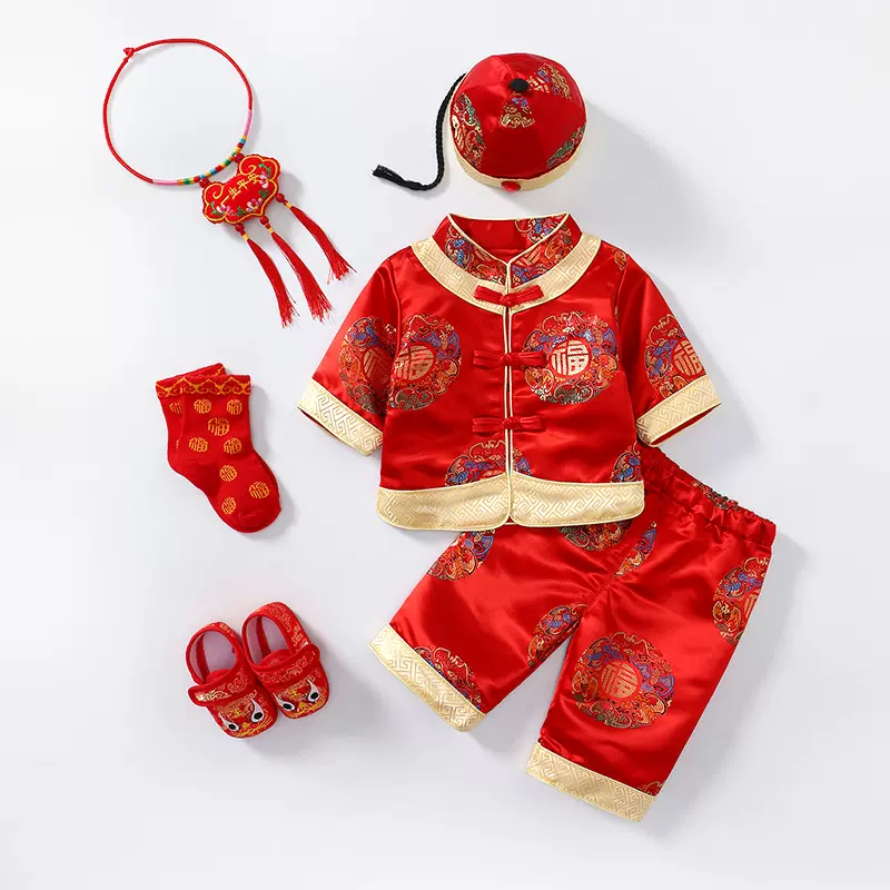 【专享】宝宝新年过年拜年服儿童周岁抓周婴儿百岁喜庆礼服套装冬