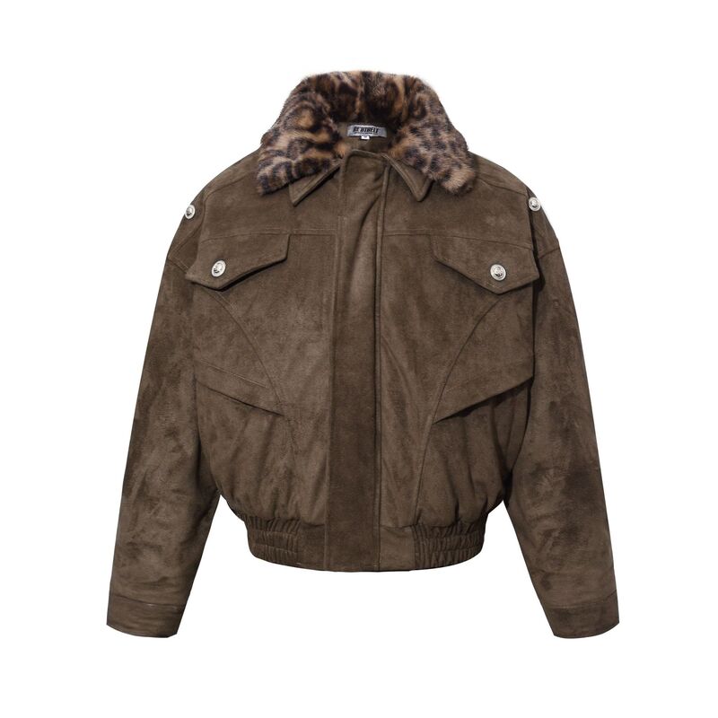 K80 American Street Fashion High-End Neutral Retro Leopard Print Quilted Jacket Design Men's Short Wide Cotton Jacket