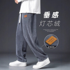 灯芯绒重磅直筒卫裤男士春秋季潮牌潮流运动宽松垂感休闲阔腿裤子