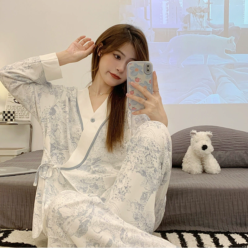 Ос Autumn cotton postpartum summer thin pijama, set for young mother for breastfeeding, 4 month