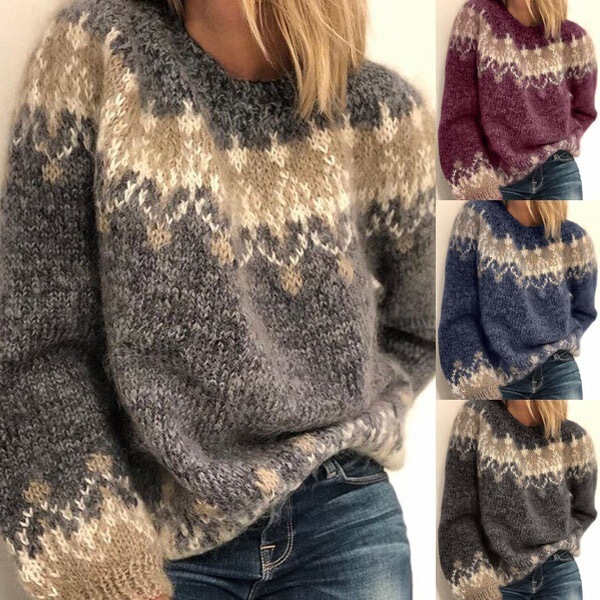 2025 European and Americanwishebay New Women's Autumn and Winter Casual Loose Mohair Thick Knitted Jacquard Women's Sweater