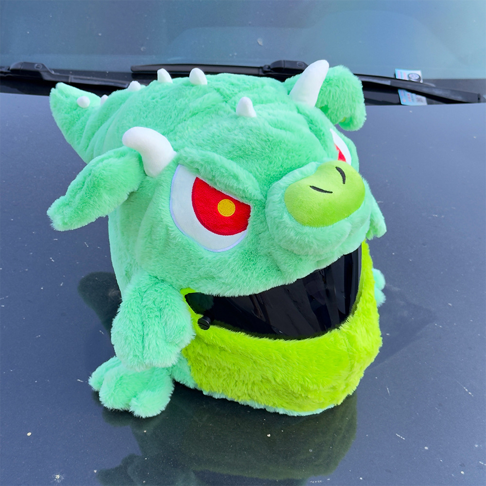 Cross-Border Motorcycle Helmet Cover Plush Hood Personalized Cute Little Green Dragon Warm Knight Helmet Full Helmet Cover