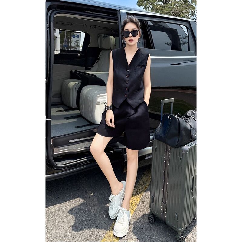 高级小众不撞款老钱风穿搭套装裤女夏日气质亚麻上衣短裤两件套装|undefined