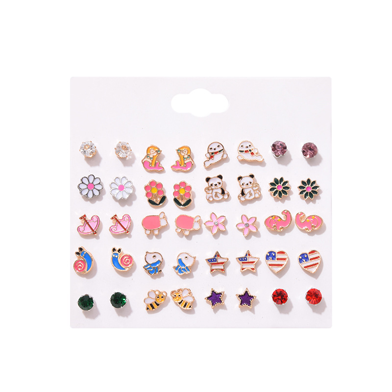 20 Pairs Of Small Daisy Love Earrings Set Fashion Popular Flower Bee Earrings Wholesale display picture 5