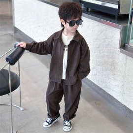 男童灯芯绒套装春秋季儿童帅气纯色休闲两件套中小童跨境外贸童装