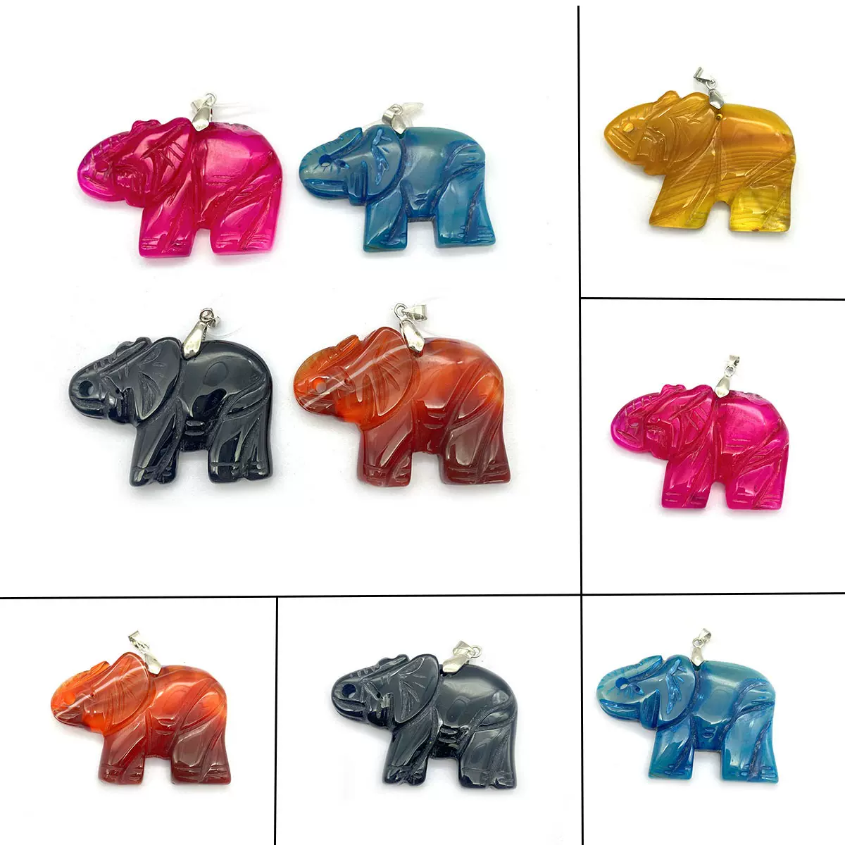 速卖通热销款天然石多色玛瑙吊坠大象形雕刻项链挂件DIY饰品配件