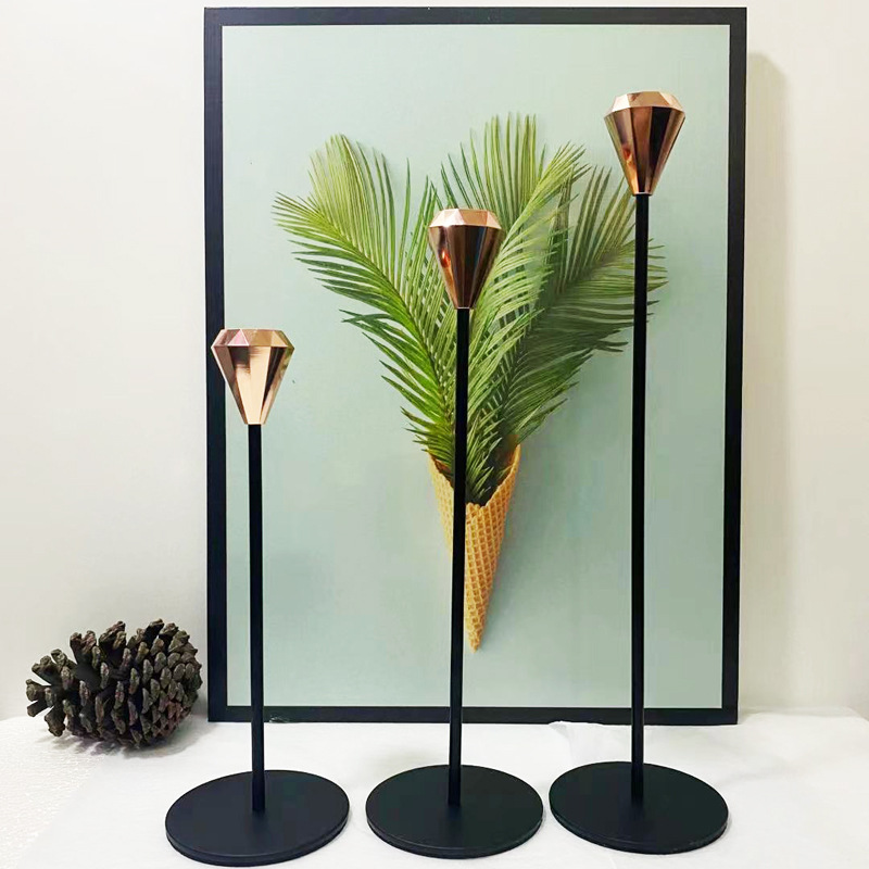 2021新款鐵藝工藝品 歐式浪漫餐桌燭台擺件 三件套 鑽石款蠟燭杯