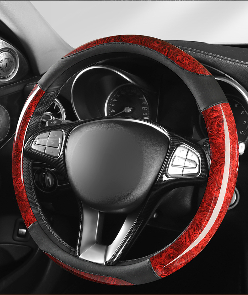 Car peach wood pattern steering wheel cover ultra-thin four-season universal summer non-slip half set of card-type decorative handle cover for men