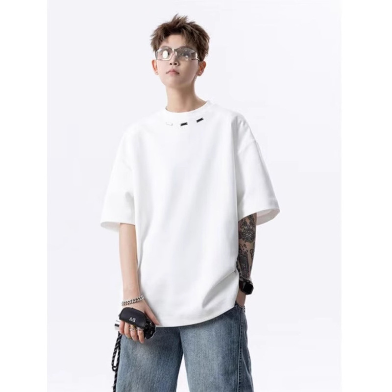 Summer New High-End Designer Round Neck Short-Sleeved T-Shirt for Men, Heavyweight, Simple, Versatile, Breathable, Casual Half-Sleeve